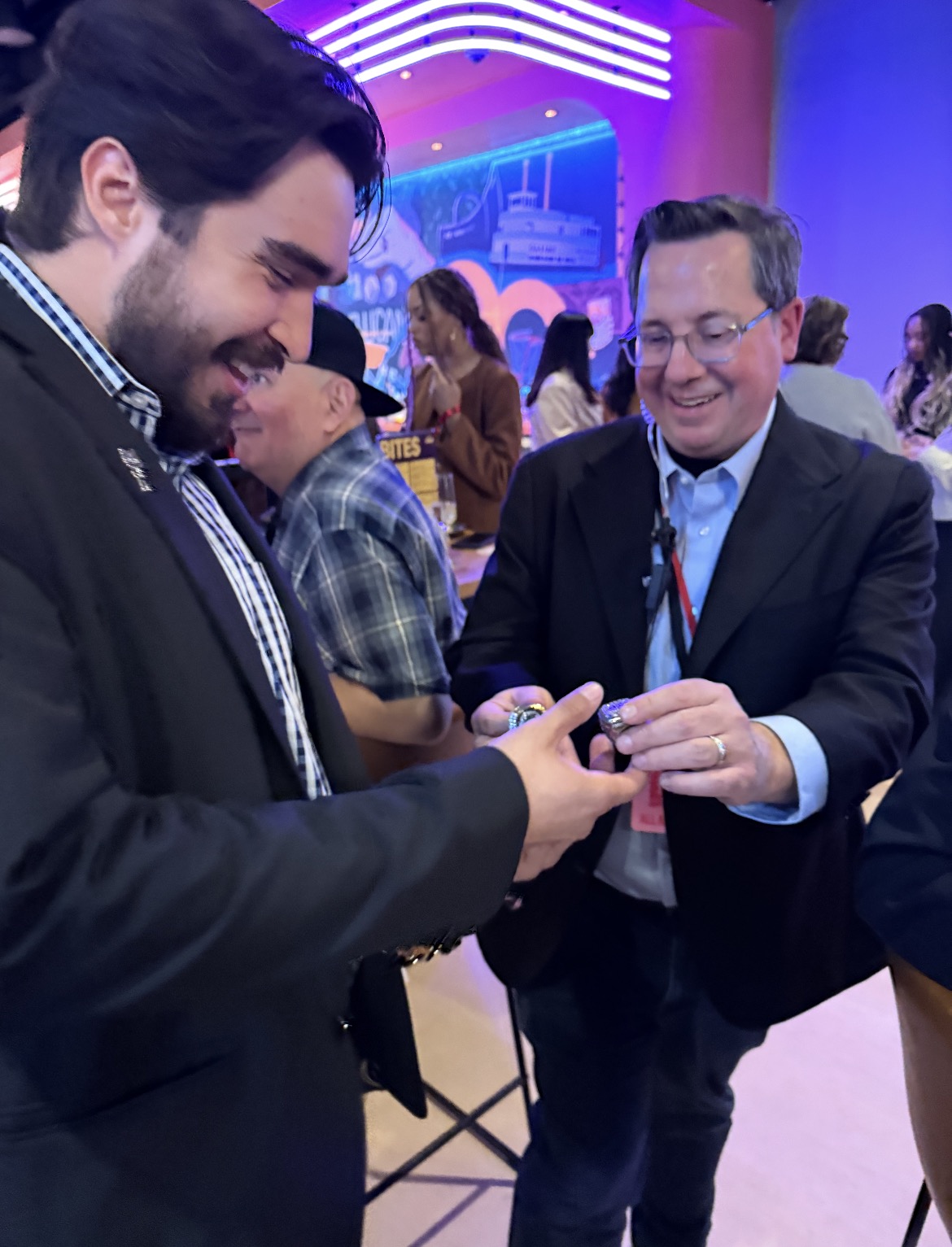 TCU Football Running Back Franklin Estrada Letting David Cuozzo From Netflix Try on his Championship Rings 